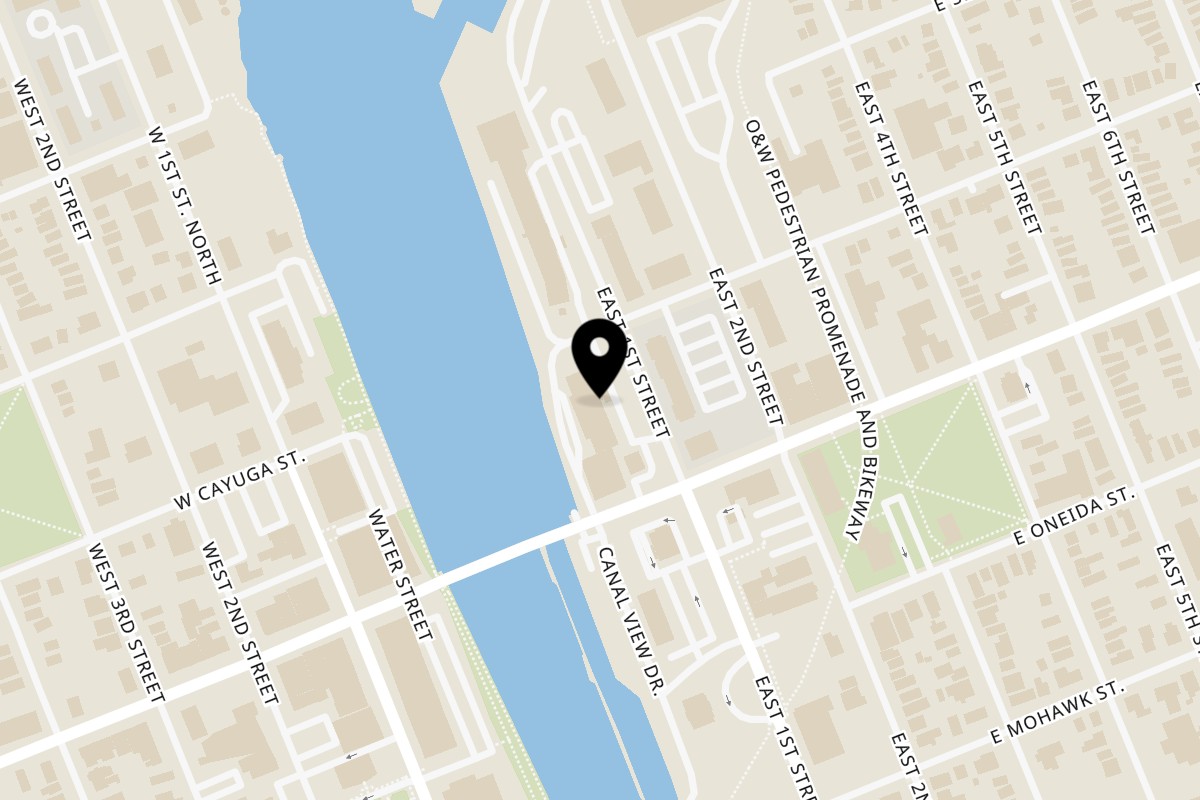 Map showing the location of GS Steamers Bar & Grill on 70 E 1st St in Oswego